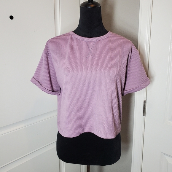 Francesca's Blue Rain Becca Boxy Soft Rib Knit Tee Women's Size Small NWOT - Picture 2 of 16